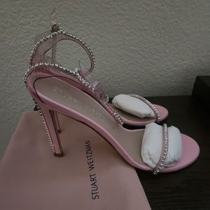 Rhinestone Embellished Stiletto Heel Sandals EU Size 40, light pink